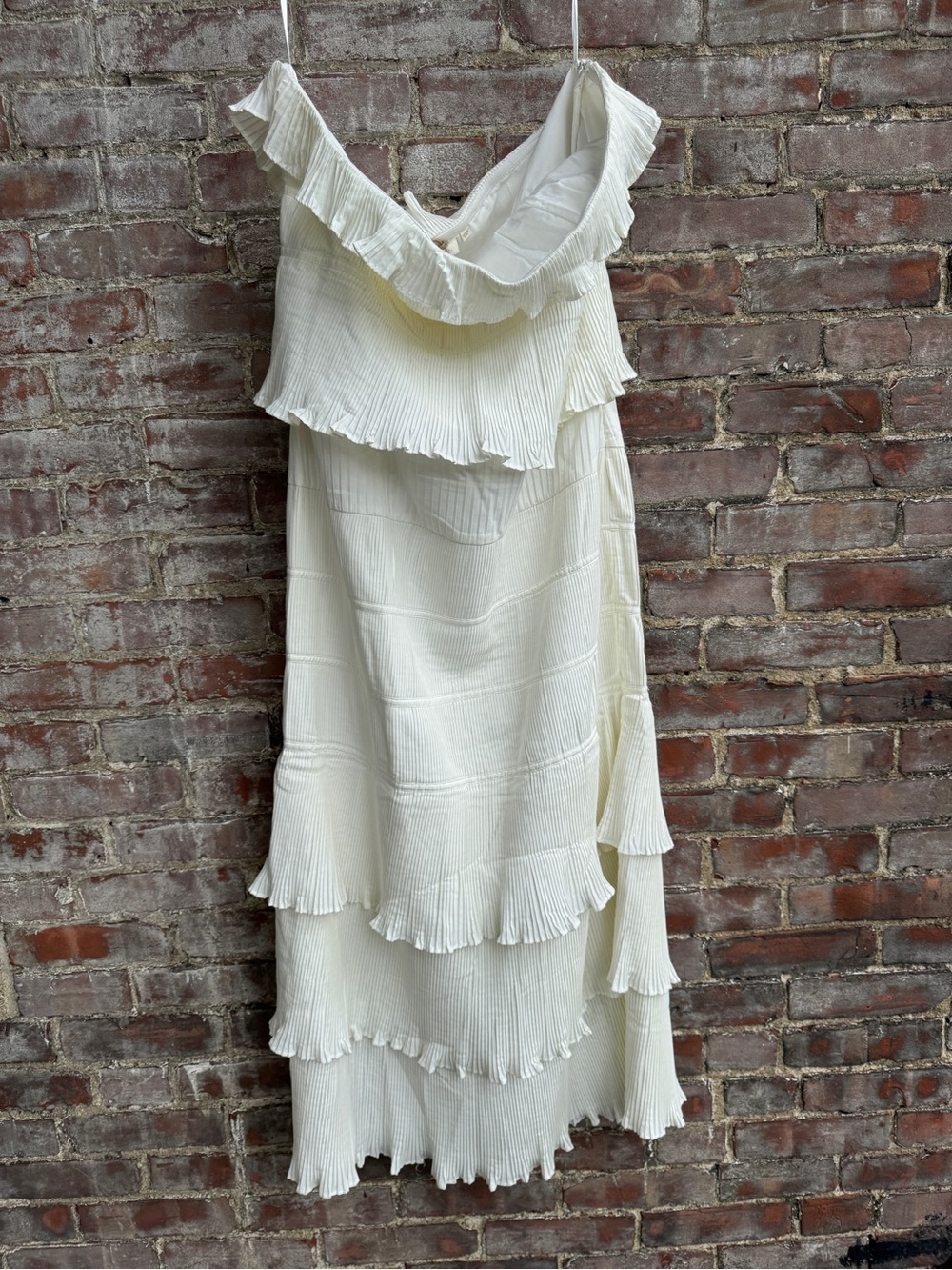 Anthropologie “Let Me Be” Off White Ruffled Layered Strapless Midi Dress